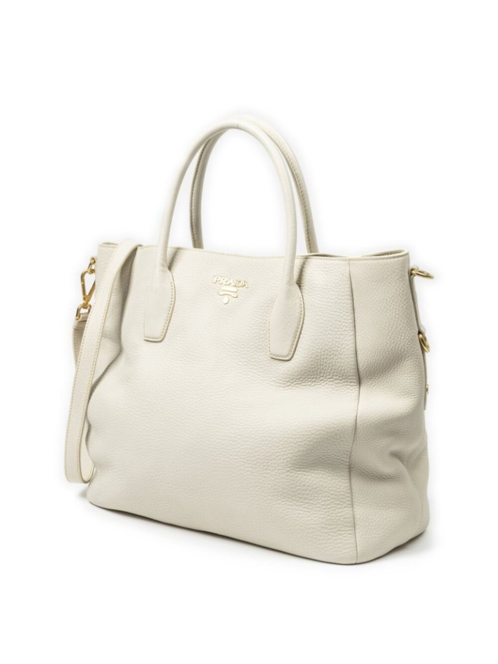 Prada Convertible Snap Button Tote Ivory Vitello Daino - Picture 2 of 10